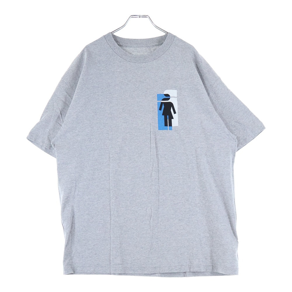 NO BRAND(ノーブランド) GIRL 両面 ロゴプリント クルーネック 半袖 Tシャツ カットソー グレー