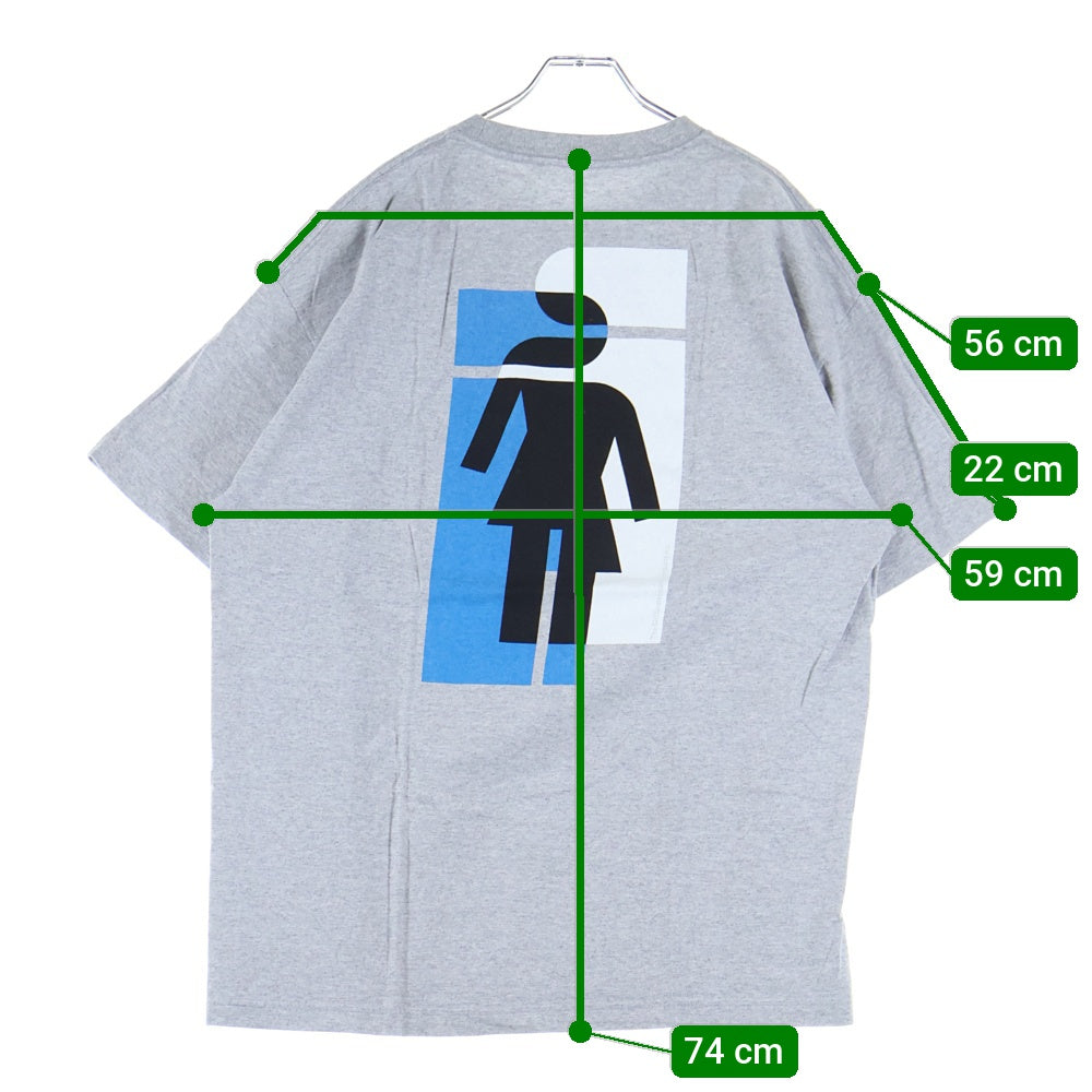 NO BRAND(ノーブランド) GIRL 両面 ロゴプリント クルーネック 半袖 Tシャツ カットソー グレー