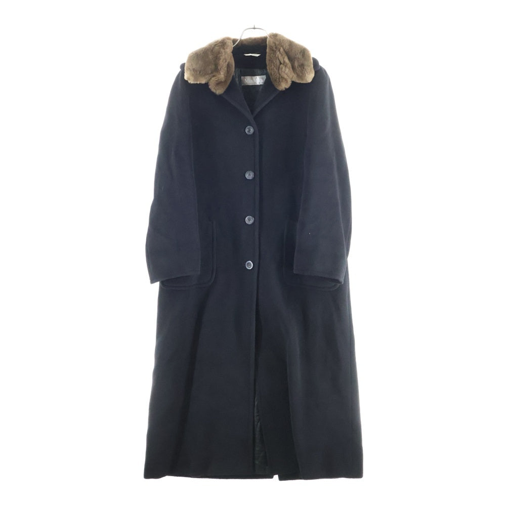 Max Mara(マックスマーラ) 襟ファー付き 裏地キルティング ロングコート ブラック レディース