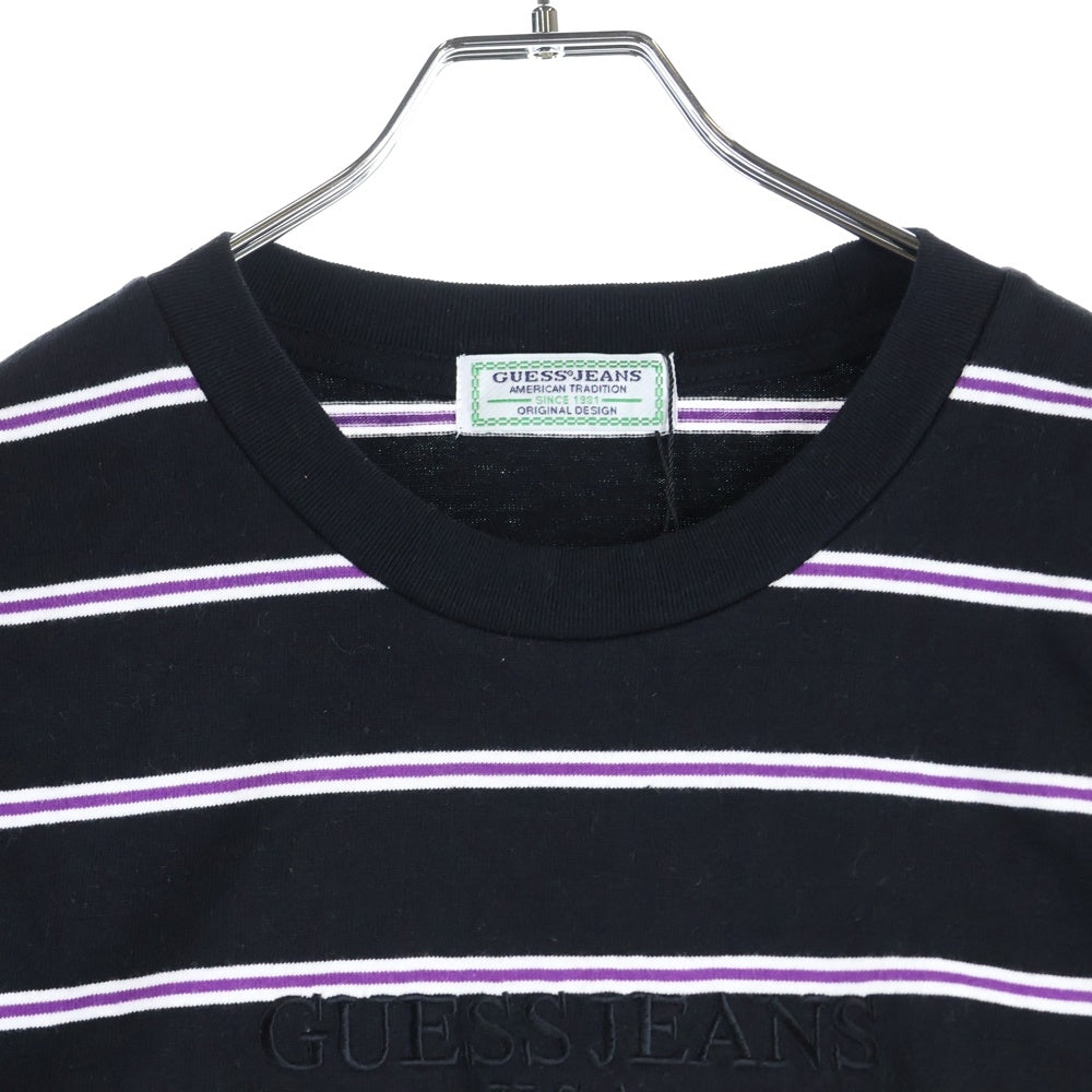 GUESS(ゲス) Green Label グリーンレーベル フロントロゴ刺繍 ボーダー長袖Tシャツ ブラックMI1K8316IA