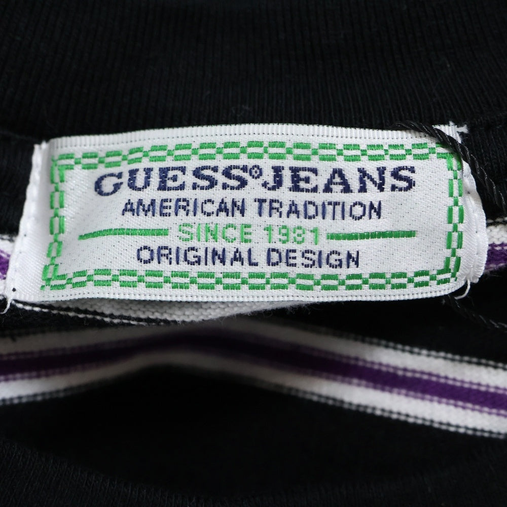 GUESS(ゲス) Green Label グリーンレーベル フロントロゴ刺繍 ボーダー長袖Tシャツ ブラックMI1K8316IA