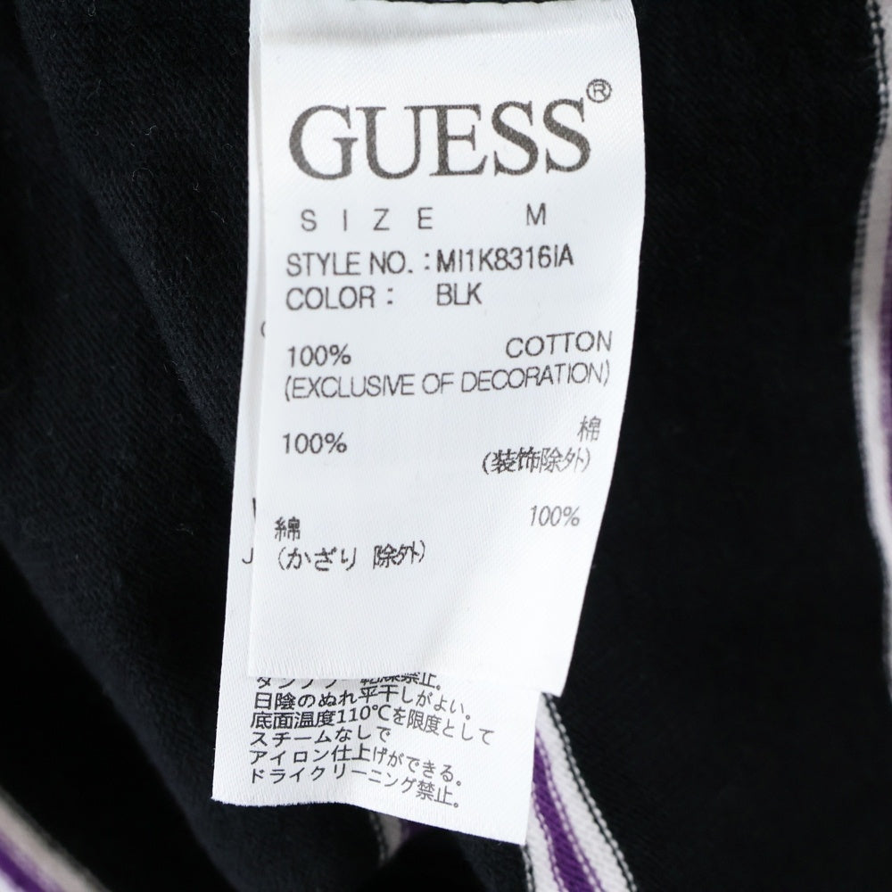 GUESS(ゲス) Green Label グリーンレーベル フロントロゴ刺繍 ボーダー長袖Tシャツ ブラックMI1K8316IA