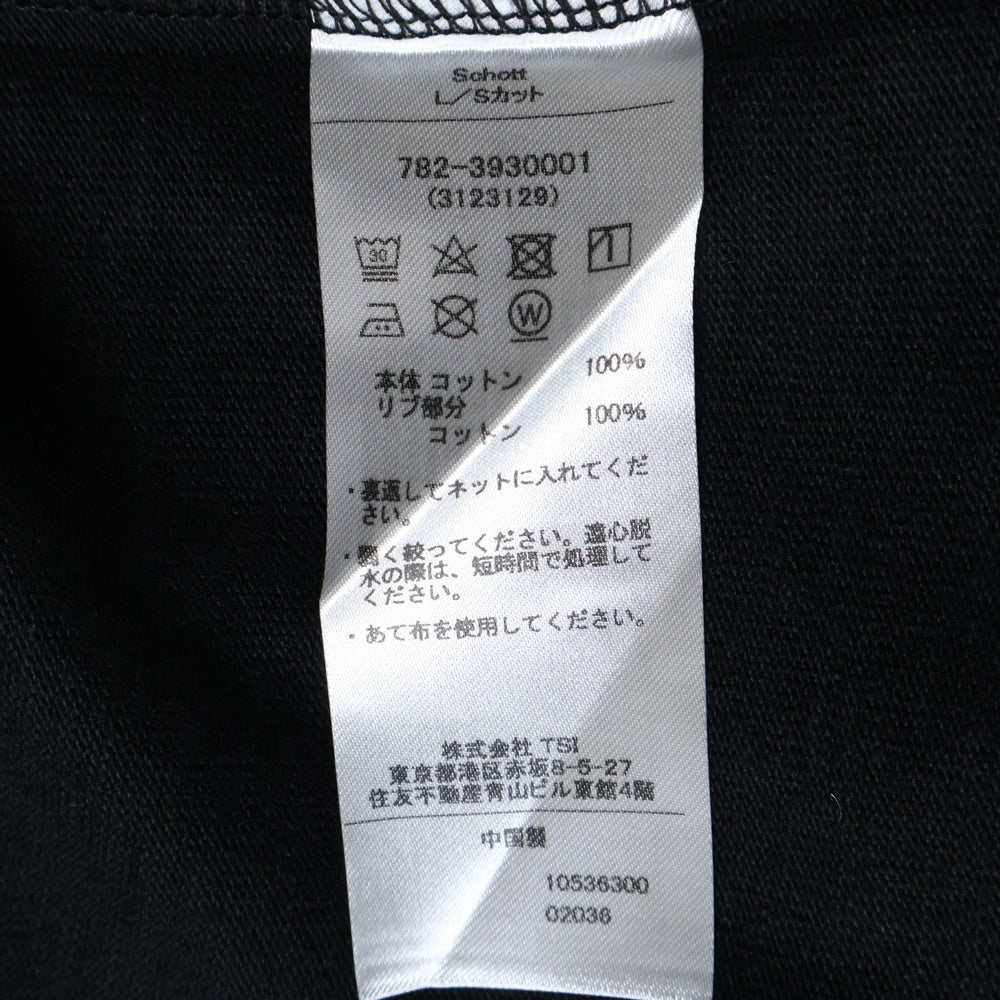 SCHOTT(ショット) WORK LABEL POCKET L/S TEE ロゴワッペン 胸ポケット 長袖Tシャツ カットソー ブラック 3123129