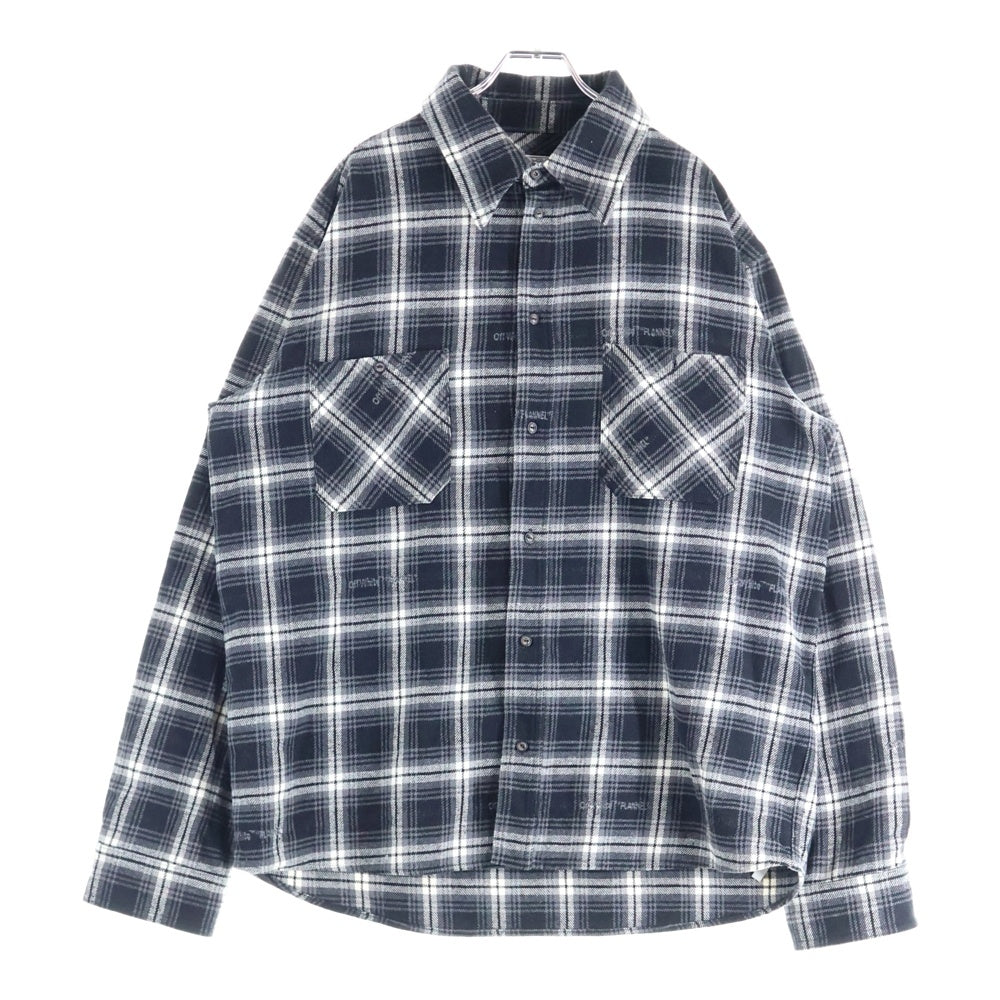 OFF-WHITE(オフホワイト) 20AW STENCIL FLANNEL CHECK SHIRT バック スプレーアローロゴ 長袖チェックシャツ ネルシャツ ブラック OMGA133E20FAB001