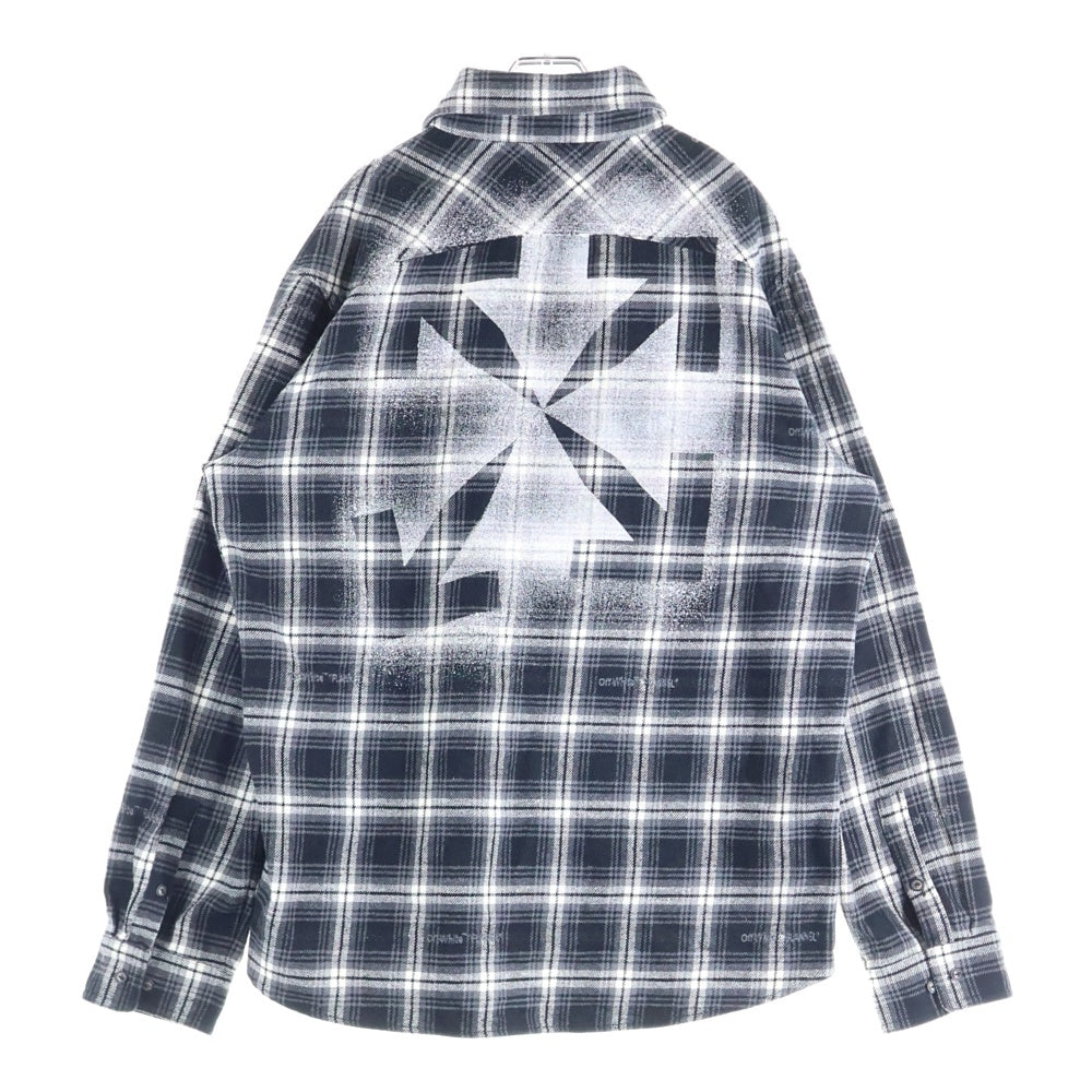 OFF-WHITE(オフホワイト) 20AW STENCIL FLANNEL CHECK SHIRT バック スプレーアローロゴ 長袖チェックシャツ ネルシャツ ブラック OMGA133E20FAB001