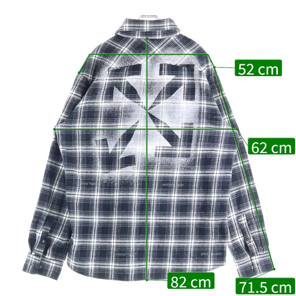 OFF-WHITE(オフホワイト) 20AW STENCIL FLANNEL CHECK SHIRT バック スプレーアローロゴ 長袖チェックシャツ ネルシャツ ブラック OMGA133E20FAB001