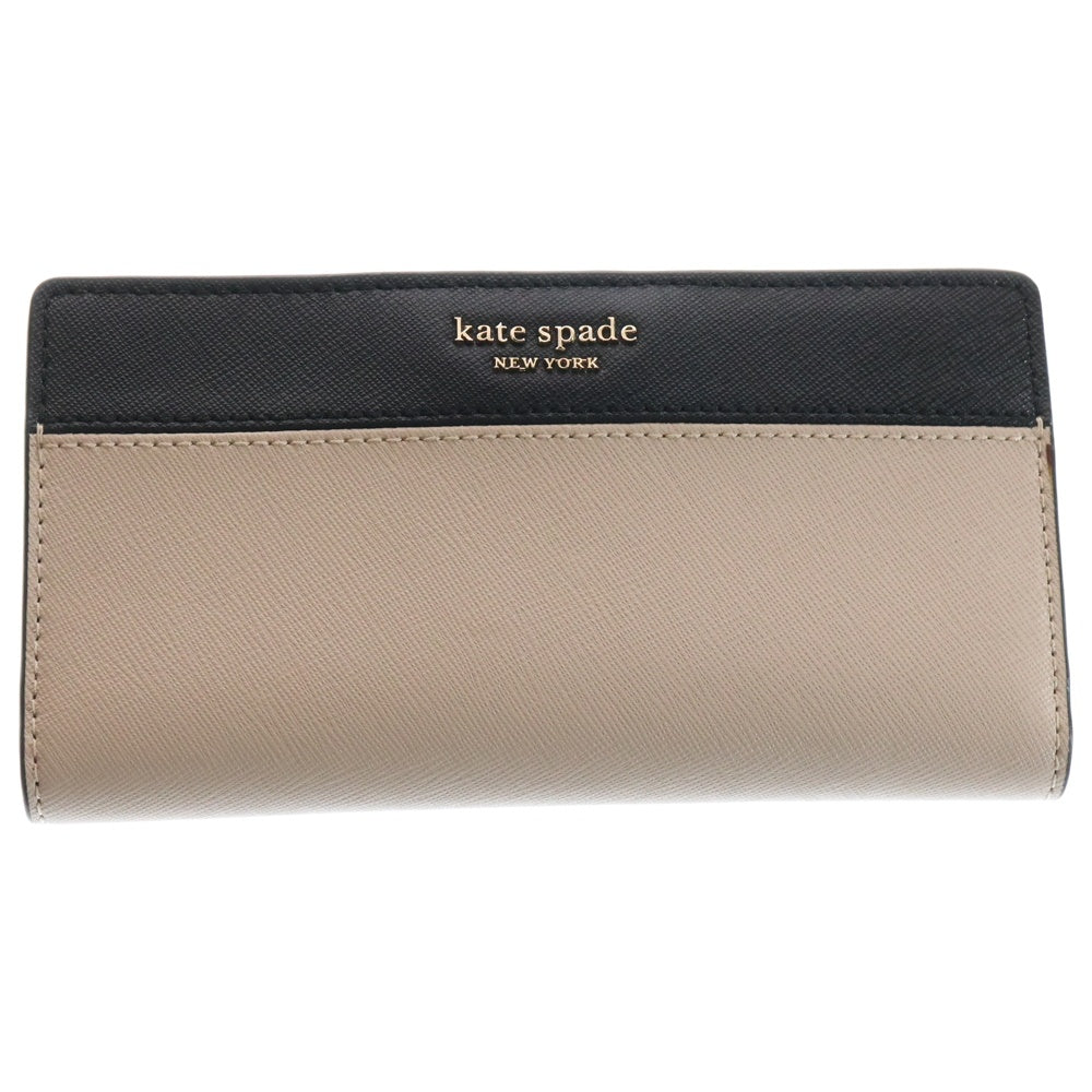 Kate Spade(ケイトスペード) ロゴ カードケース レザーロングウォレット 長財布 ブラック/ベージュ レディース