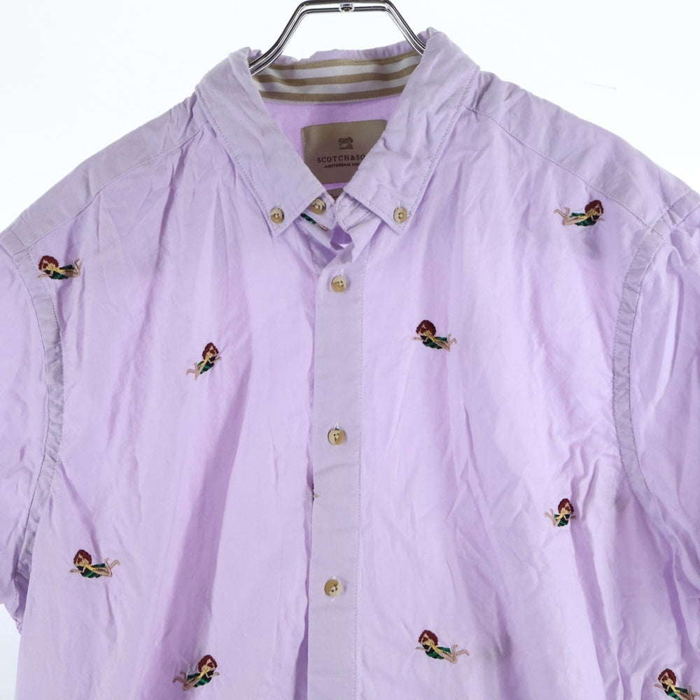 SCOTCH&SODA(スコッチ アンド ソーダ) マーメイド刺繍 コットン 半袖シャツ パープル