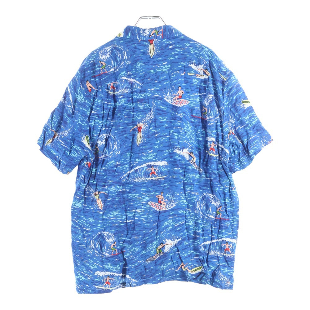 SCOTCH&SODA(スコッチ アンド ソーダ) サーフィン総柄 レーヨン 右ポケット 半袖開襟シャツ ブルー
