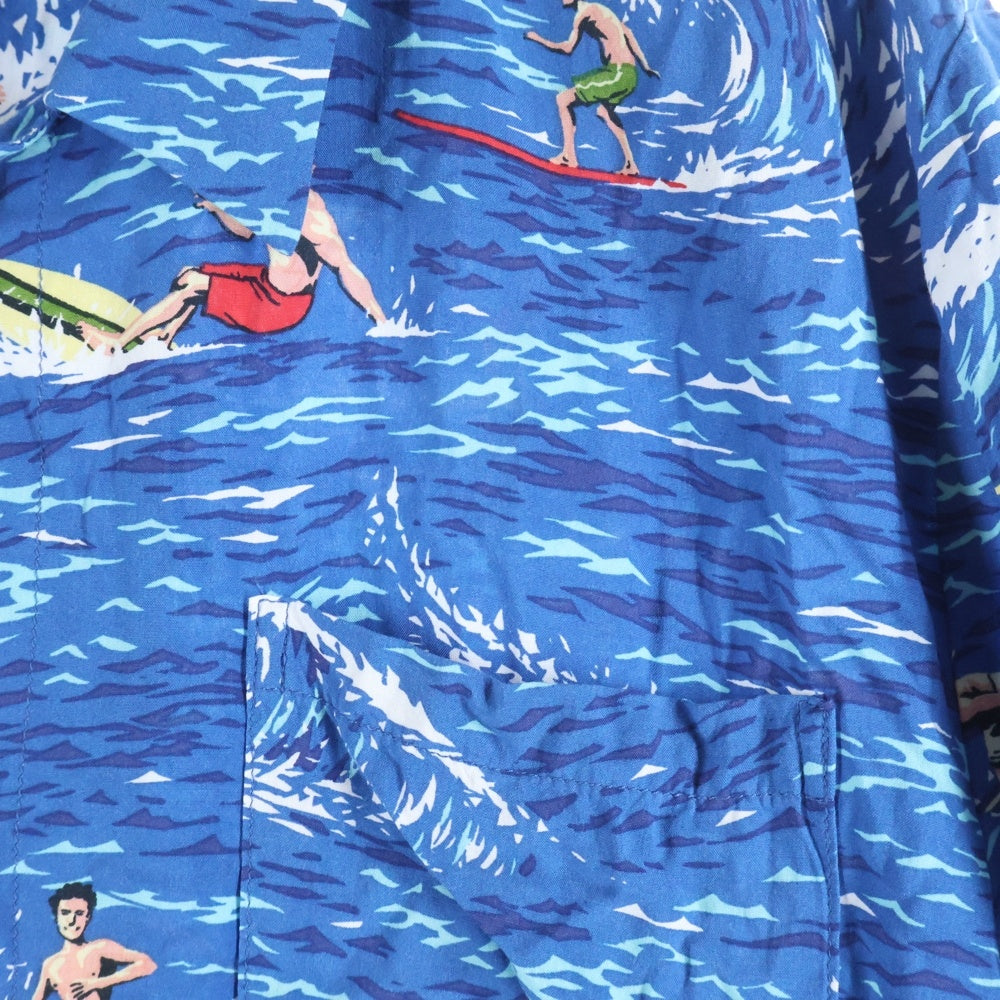 SCOTCH&SODA(スコッチ アンド ソーダ) サーフィン総柄 レーヨン 右ポケット 半袖開襟シャツ ブルー