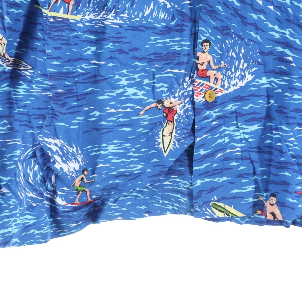 SCOTCH&SODA(スコッチ アンド ソーダ) サーフィン総柄 レーヨン 右ポケット 半袖開襟シャツ ブルー