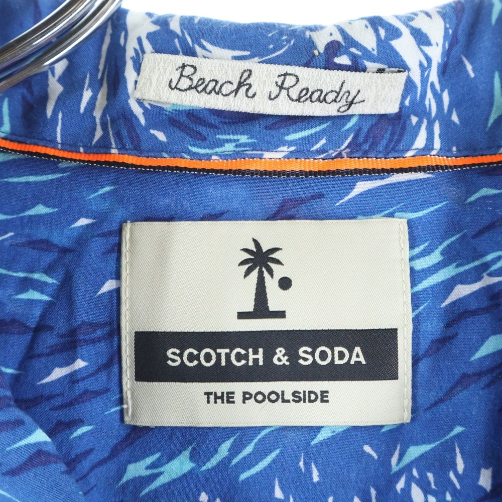 SCOTCH&SODA(スコッチ アンド ソーダ) サーフィン総柄 レーヨン 右ポケット 半袖開襟シャツ ブルー