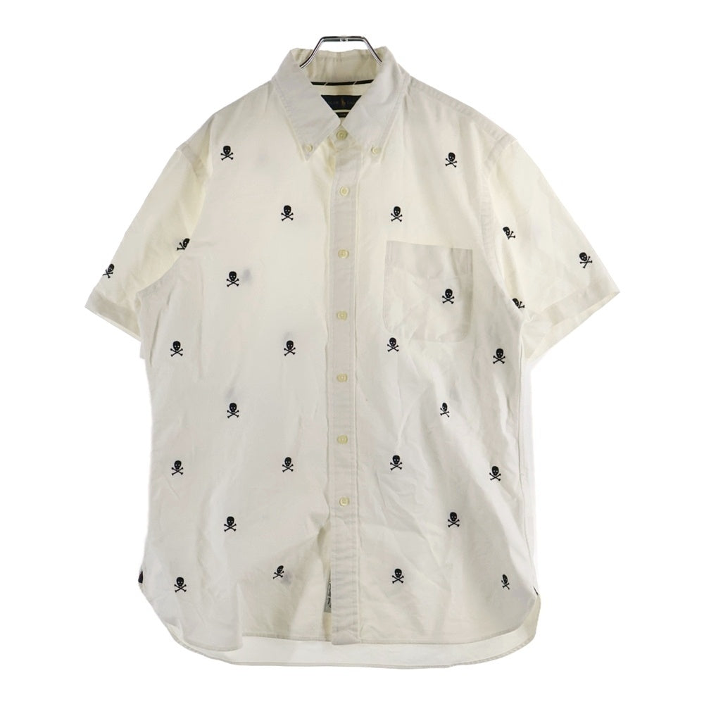 POLO RALPH LAUREN(ポロラルフローレン) スリムフィット スカル刺繍 オックスフォード ボタンダウン コットン 半袖シャツ ホワイト