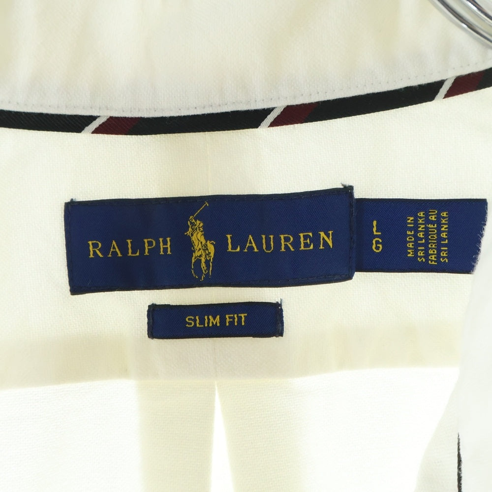 POLO RALPH LAUREN(ポロラルフローレン) スリムフィット スカル刺繍 オックスフォード ボタンダウン コットン 半袖シャツ ホワイト