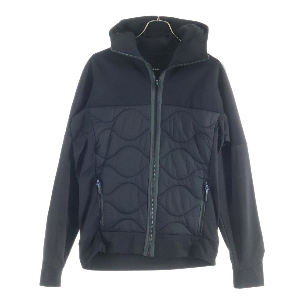 DIESEL(ディーゼル) ナイロン切替 キルティング ストレッチ ジップアップパーカー フーディー ブラック