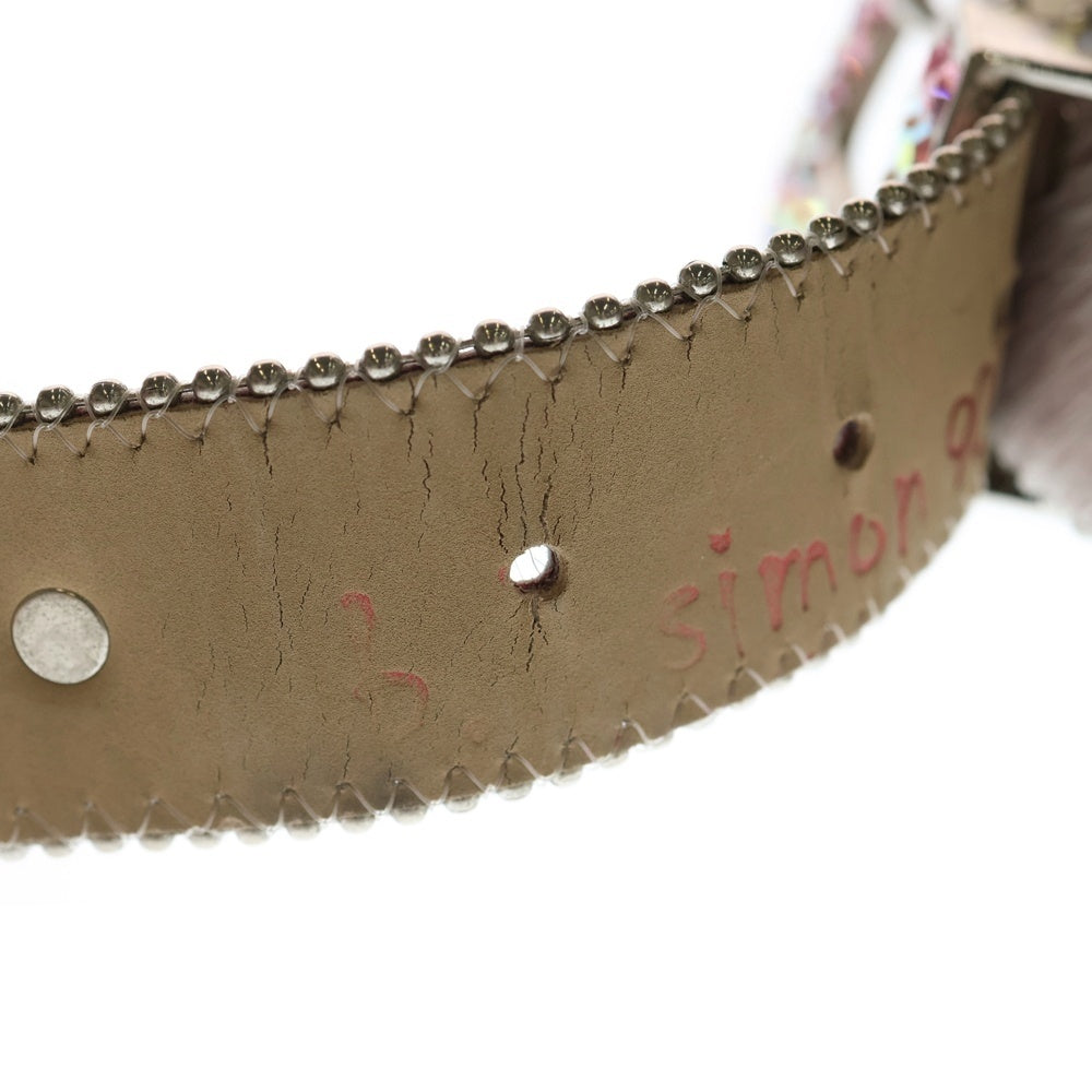 NO BRAND(ノーブランド) b.b.simon(ビービーサイモン)PINK PONY HAIR LEATHER BELT WITH SWAROVSKI CRYSTAL ピンクポニーヘアー スワロフスキークリスタル レザーベルト ピンク レディース