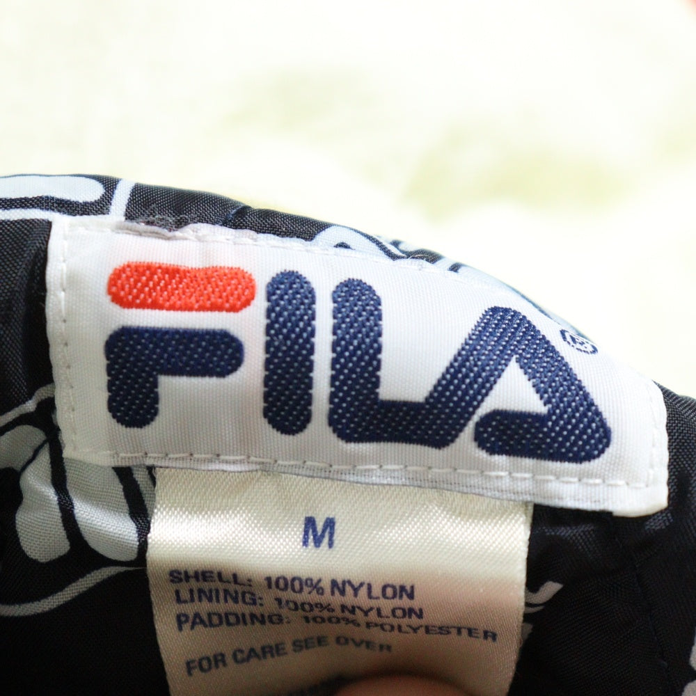 FILA(フィラ) 90s HALF ZIP JACKET 裏地ロゴ総柄 ハーフジップ 中綿ジャケット ネイビー/ホワイト