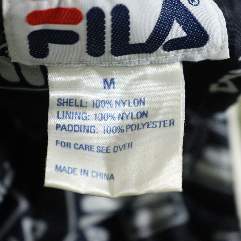 FILA(フィラ) 90s HALF ZIP JACKET 裏地ロゴ総柄 ハーフジップ 中綿ジャケット ネイビー/ホワイト