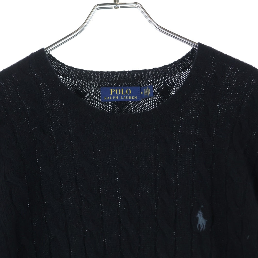 POLO RALPH LAUREN(ポロラルフローレン) スモールポニー ロゴ刺繍 コットン ケーブルニット セーター ブラック