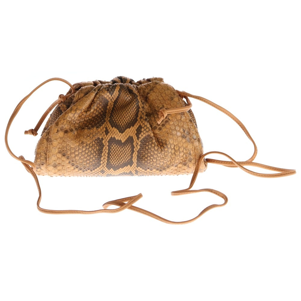 BOTTEGA VENETA(ボッテガヴェネタ) ミニ ザ ポーチ イントレチャート パイソン柄 レザー ショルダーバッグ クラッチバッグ ブラウン レディース
