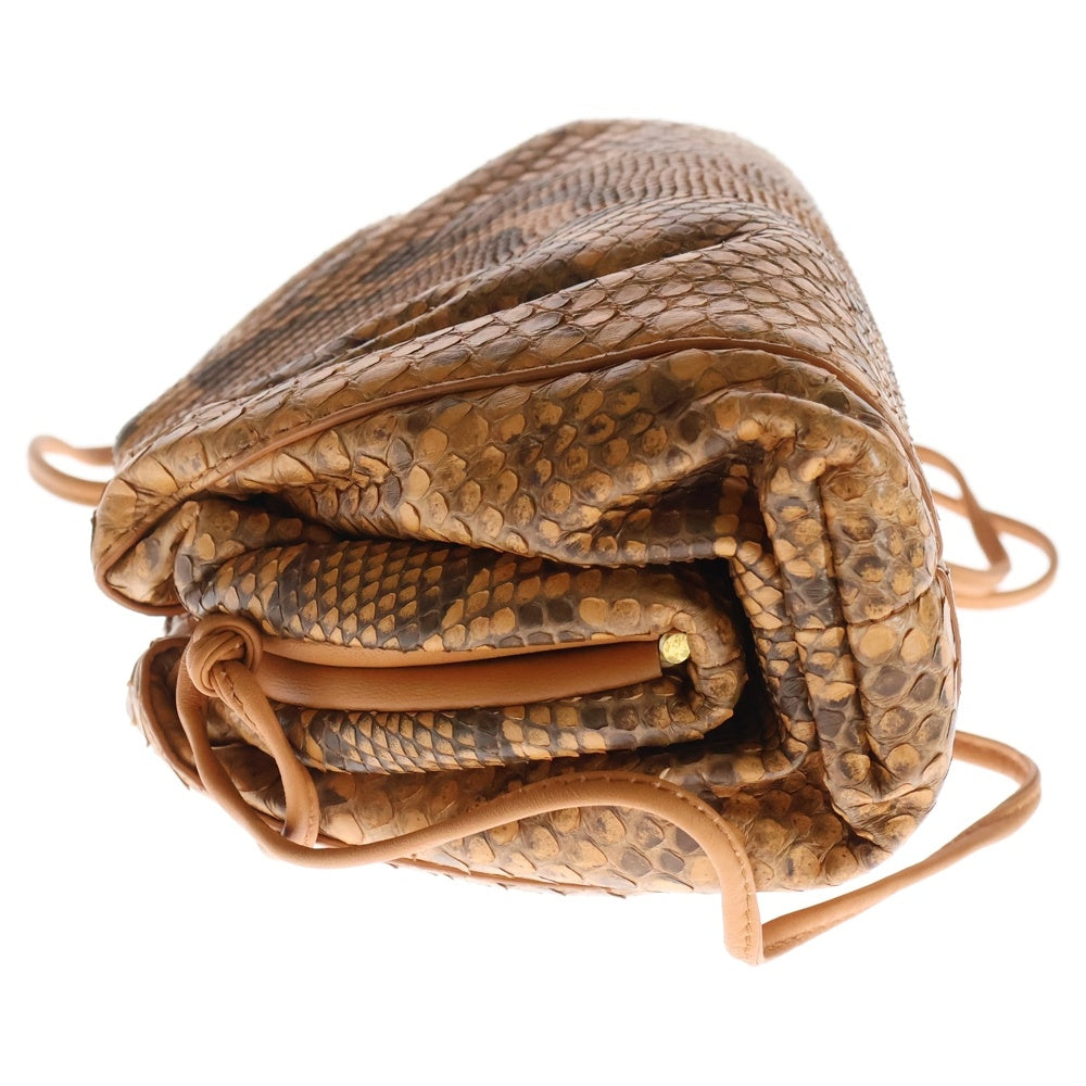 BOTTEGA VENETA(ボッテガヴェネタ) ミニ ザ ポーチ イントレチャート パイソン柄 レザー ショルダーバッグ クラッチバッグ ブラウン レディース