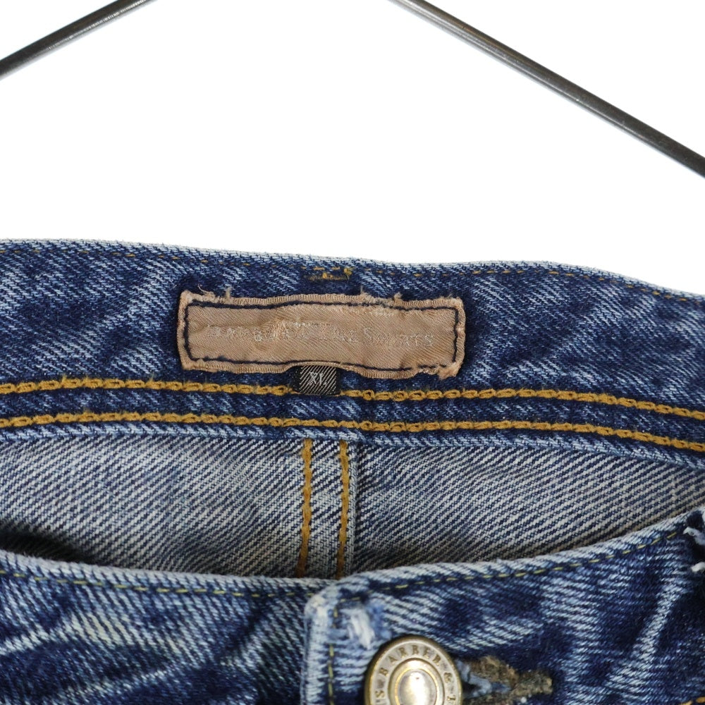 NO BRAND(ノーブランド) 【barber & the shirts バーバーアンドザシャツ】リペア ダメージ クラッシュ加工 ストレートデニムパンツ ジーンズ インディゴ