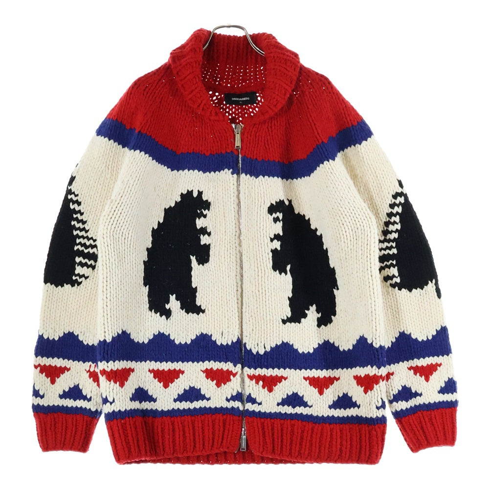 DSQUARED2(ディースクエアード) 21AW ZIP-UP KNITTED SWEATER ウール ニット ジップアップ カーディガン マルチ S71HA1098 S17816
