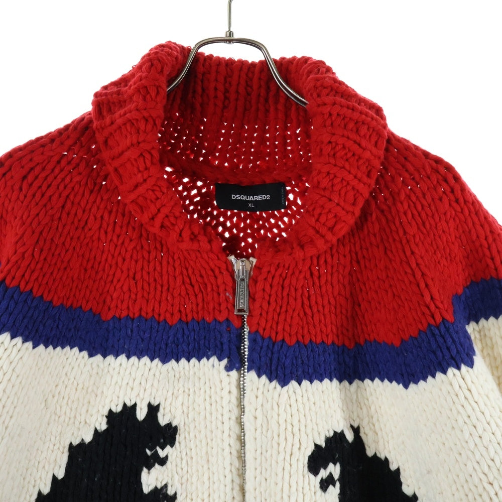 DSQUARED2(ディースクエアード) 21AW ZIP-UP KNITTED SWEATER ウール ニット ジップアップ カーディガン マルチ S71HA1098 S17816