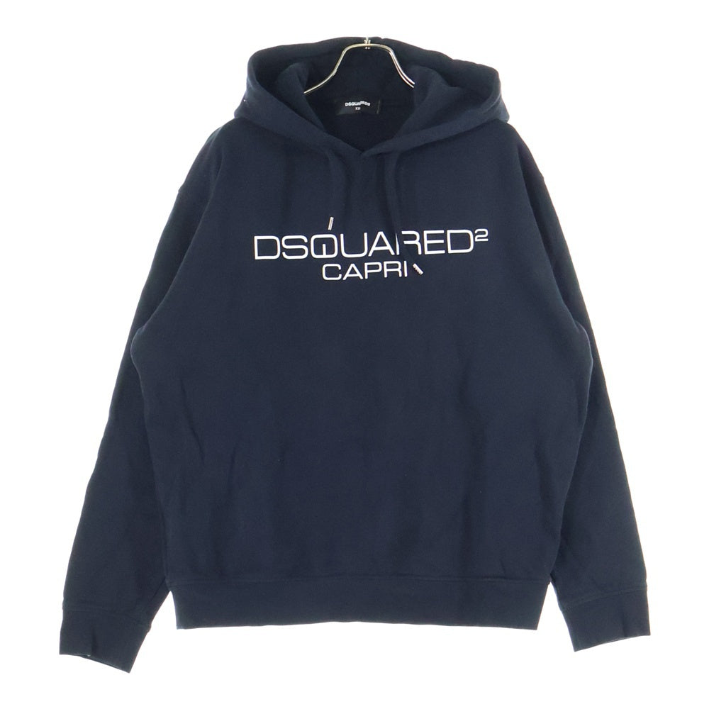 DSQUARED2(ディースクエアード) CAPRI LOGO HOODIE フロントプリント プルオーバーパーカー フーディー ブラック S74GU0409 S25305