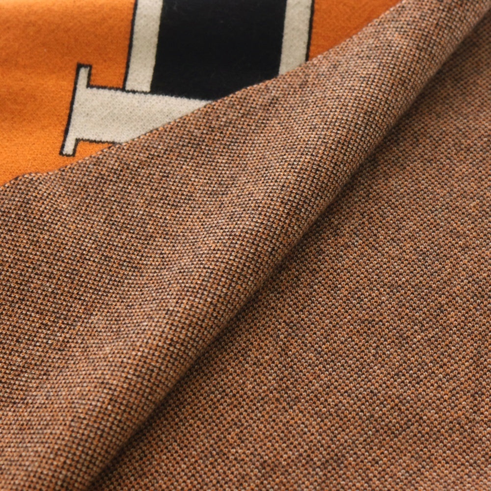 BURBERRY(バーバリー) カシミヤニット フリンジ フットボールマフラー オレンジ/ブラック