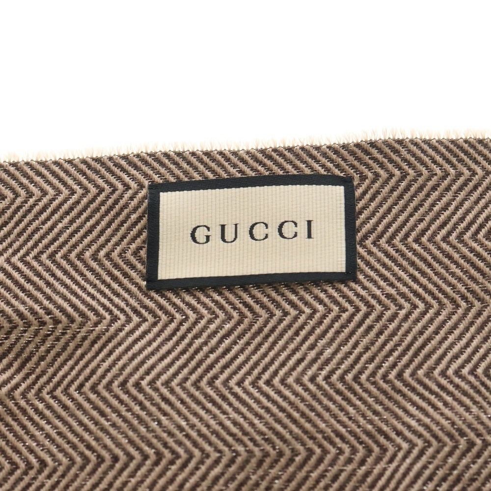 GUCCI(グッチ) クレストロゴ ヘリンボーン マフラー ブラウン