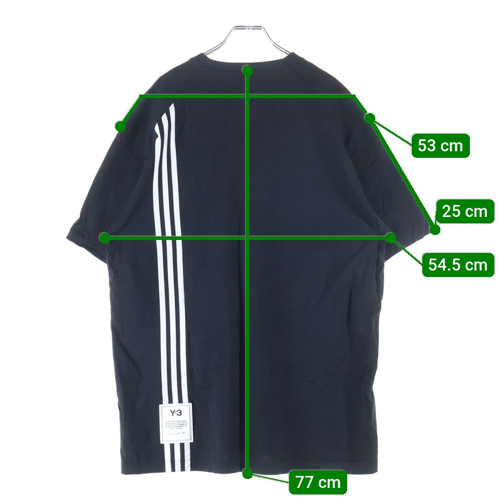 Y-3(ワイスリー) M3 STP S/S Tee バック 3ストライプ ラバーロゴ クルーネック 半袖Tシャツ カットソー ブラック H16334