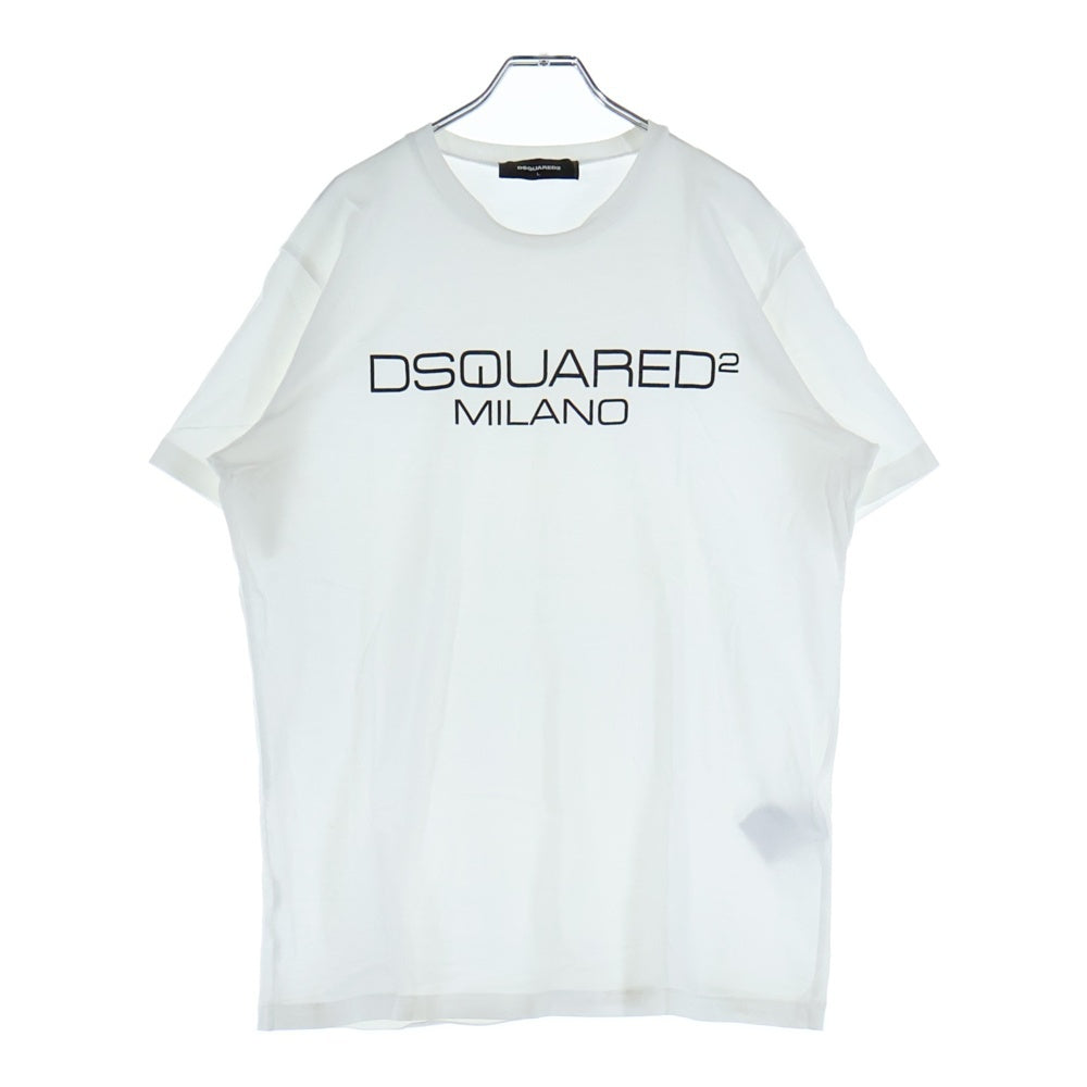 DSQUARED2(ディースクエアード) フロント ミラノロゴ プリント クルーネック 半袖Tシャツ カットソー ホワイト S74GD0644 S22844