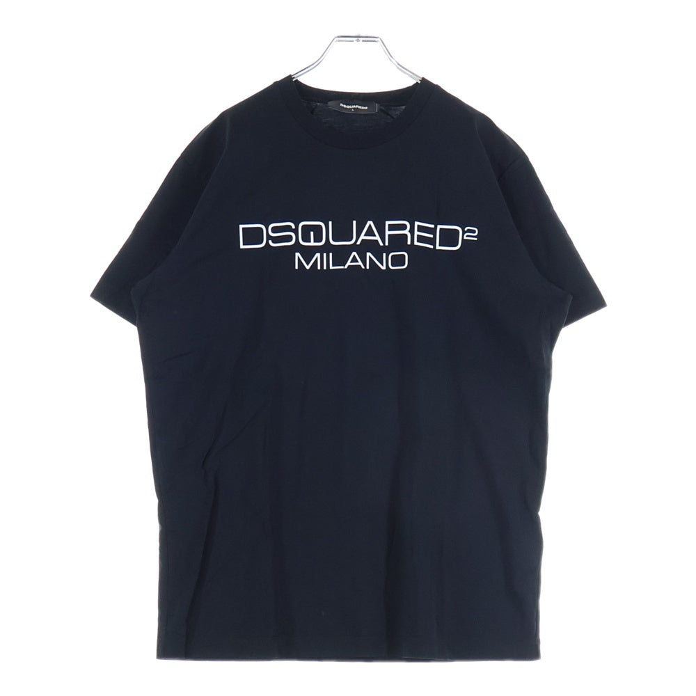 DSQUARED2(ディースクエアード) フロント ミラノロゴ プリント クルーネック 半袖Tシャツ カットソー ブラック S74GD0644 S22844