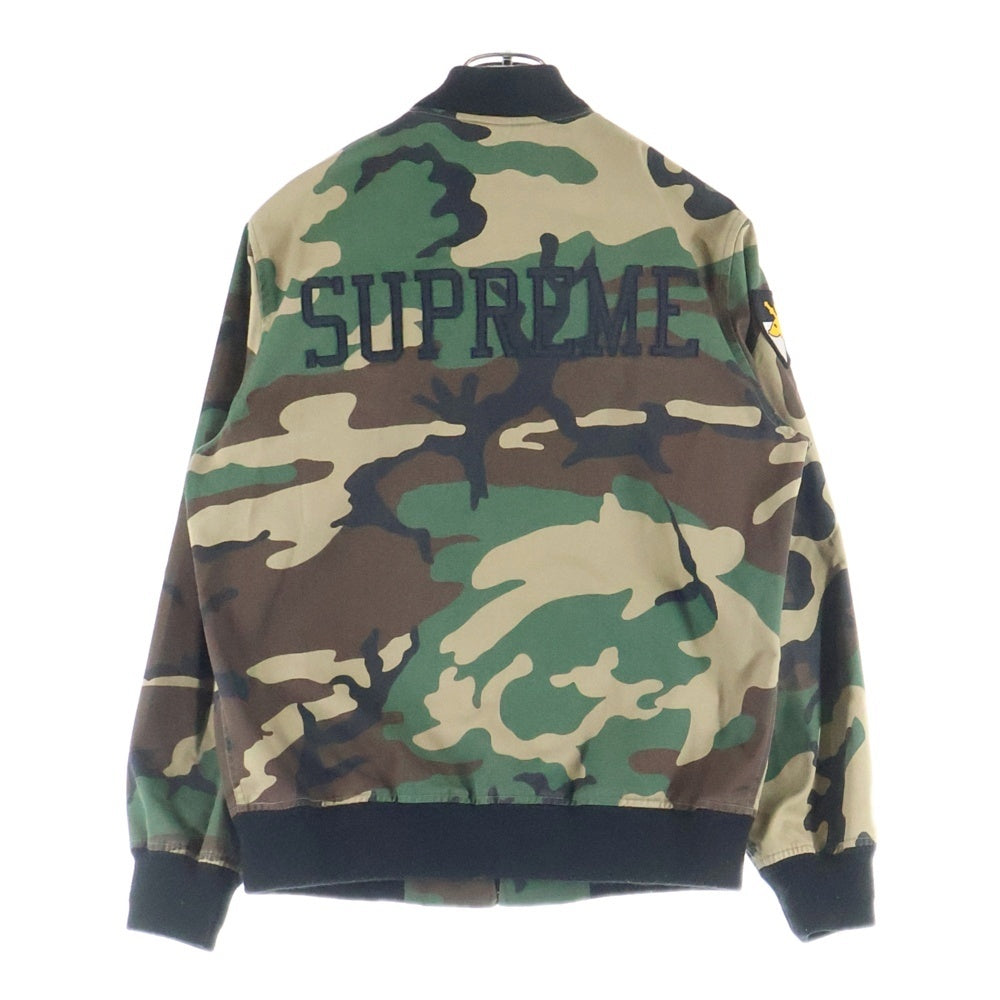 SUPREME(シュプリーム) 13SS Cadet Varsity Camo Letterman Jacket ロゴワッペン カモ柄 バーシティ ジップアップジャケット カーキ