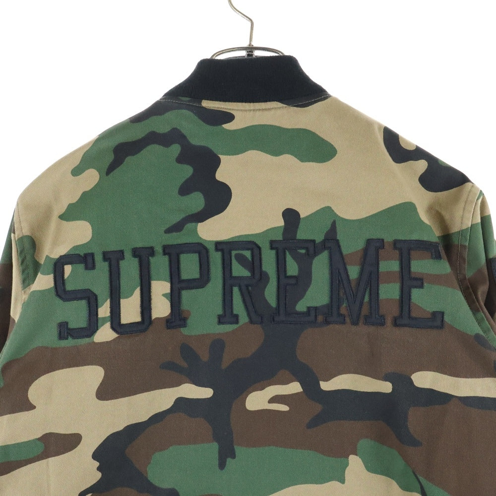 SUPREME(シュプリーム) 13SS Cadet Varsity Camo Letterman Jacket ロゴワッペン カモ柄 バーシティ ジップアップジャケット カーキ