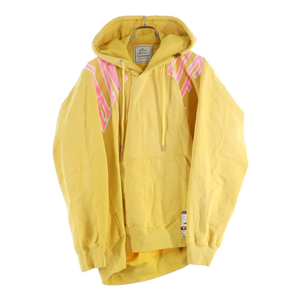 MAISON MIHARAYASUHIRO(メゾンミハラヤスヒロ) SHIRT BACK HOODIE フロントプリント 再構築 ヴィンテージ加工 プルオーバーパーカー フーディー イエロー A07HD581