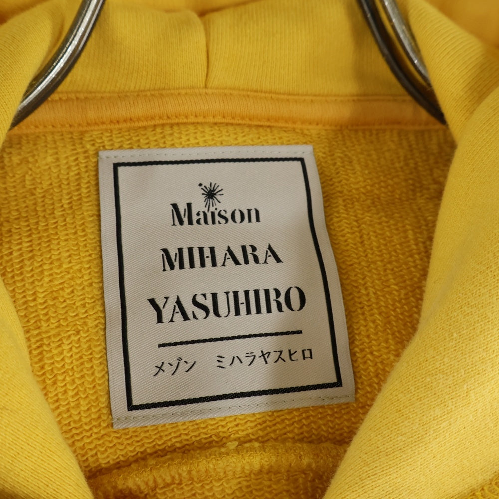 MAISON MIHARAYASUHIRO(メゾンミハラヤスヒロ) SHIRT BACK HOODIE フロントプリント 再構築 ヴィンテージ加工 プルオーバーパーカー フーディー イエロー A07HD581