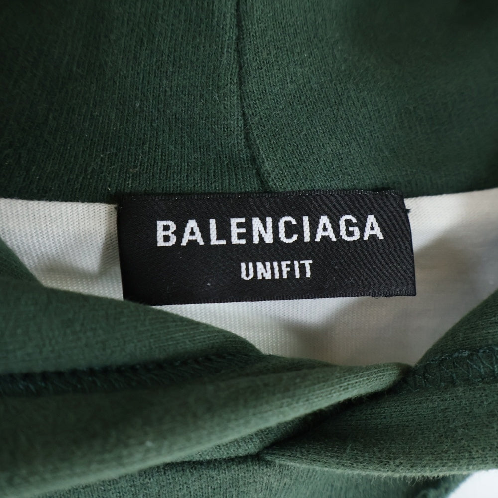 BALENCIAGA(バレンシアガ) 21SS Caps Destroyed Hoodie キャップス デストロイド フーディ フロントロゴプリント ダメージ加工 プルオーバースウェットパーカー グリーン 659403 TKVB6