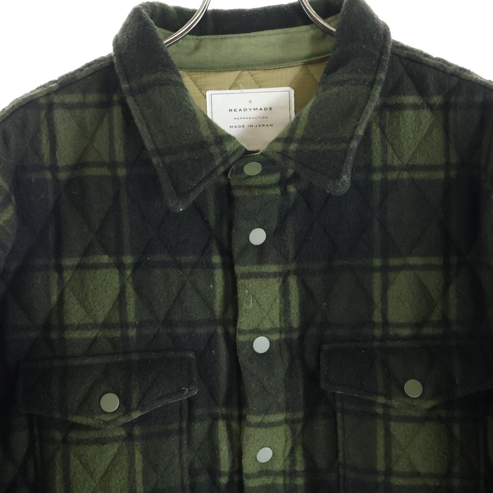 READY MADE(レディメイド) Blanket Check Shirt ブランケット キルティング チェック ウールシャツ ジャケット カーキ RE-WO-KH-00-00-117