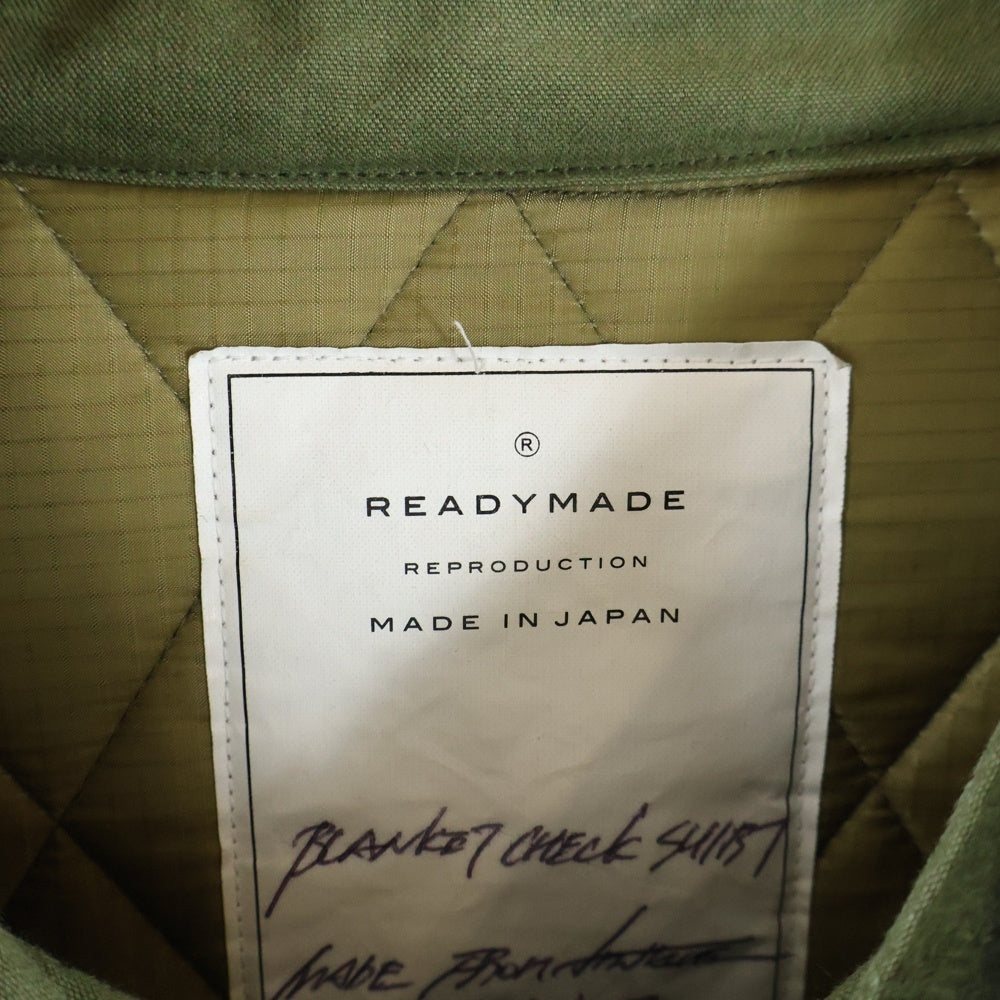 READY MADE(レディメイド) Blanket Check Shirt ブランケット キルティング チェック ウールシャツ ジャケット カーキ RE-WO-KH-00-00-117