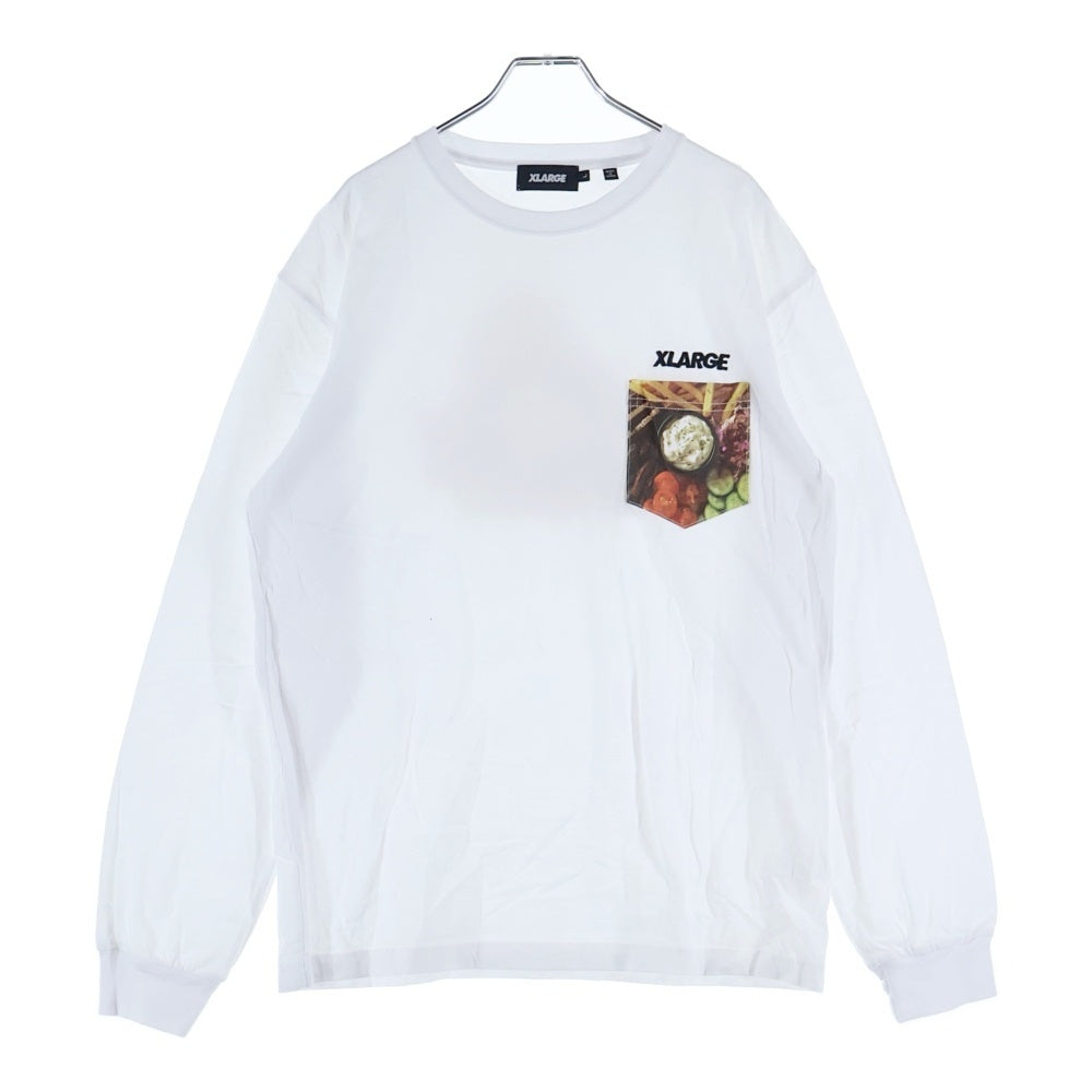 X-LARGE(エクストララージ) GRUB SLANTED L/S POCKET Tee ロゴプリント クルーネック 長袖 Tシャツ カットソー ホワイト 101203011015
