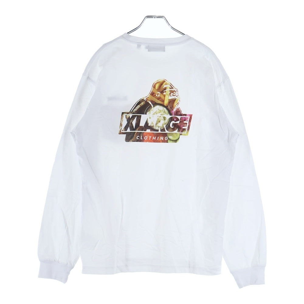 X-LARGE(エクストララージ) GRUB SLANTED L/S POCKET Tee ロゴプリント クルーネック 長袖 Tシャツ カットソー ホワイト 101203011015