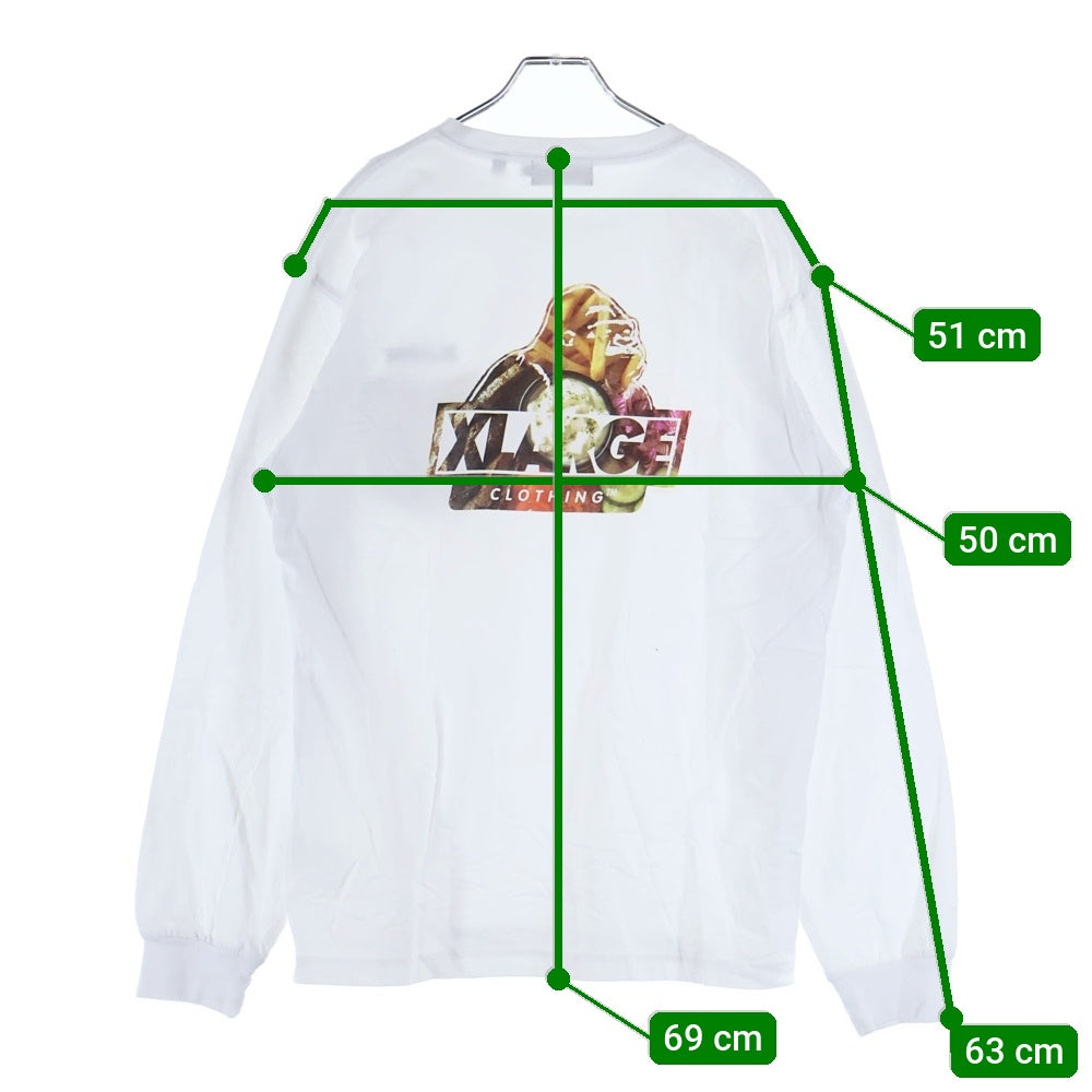 X-LARGE(エクストララージ) GRUB SLANTED L/S POCKET Tee ロゴプリント クルーネック 長袖 Tシャツ カットソー ホワイト 101203011015