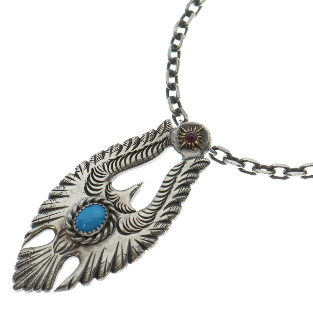 ARIZONA FREEDOM(アリゾナフリーダム) T-72/Pa-16 K18 太陽神付き カラーストーン ターコイズ イーグル ペンダントトップ 唐草 Tバーネックレスチェーン シルバー/ゴールド