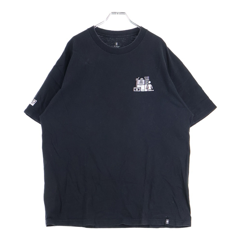 NO BRAND(ノーブランド) GIRL ラジカセ 両面プリント クルーネック 半袖 Tシャツ カットソー ブラック