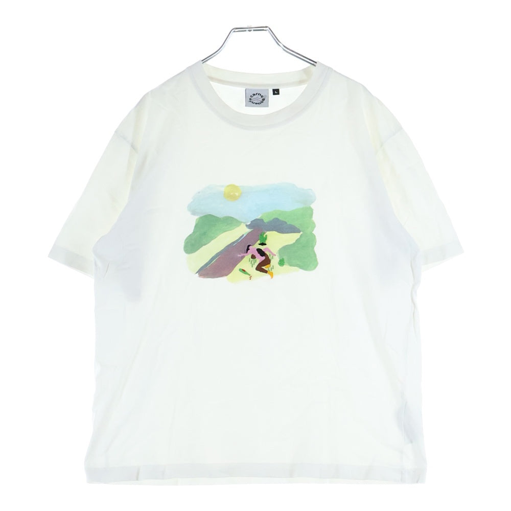 NO BRAND(ノーブランド) カヌレボレンテ フロント 刺繍 プリント クルーネック 半袖Tシャツ カットソー ホワイト