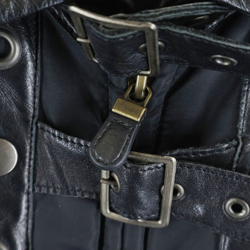 YOSHIYUKI KONISHI(ヨシユキコニシ) カウレザー切り替え キルティング ナイロンジャケット ブラック YPDV-04