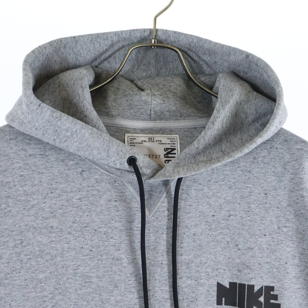 Sacai(サカイ) 21AW ×NYLON DOCCING SWEAT HOODIE ナイキ ナイロンドッキングスウェットプルオーバーフーディ 再構築パーカー ヘザーグレー CV5727-063
