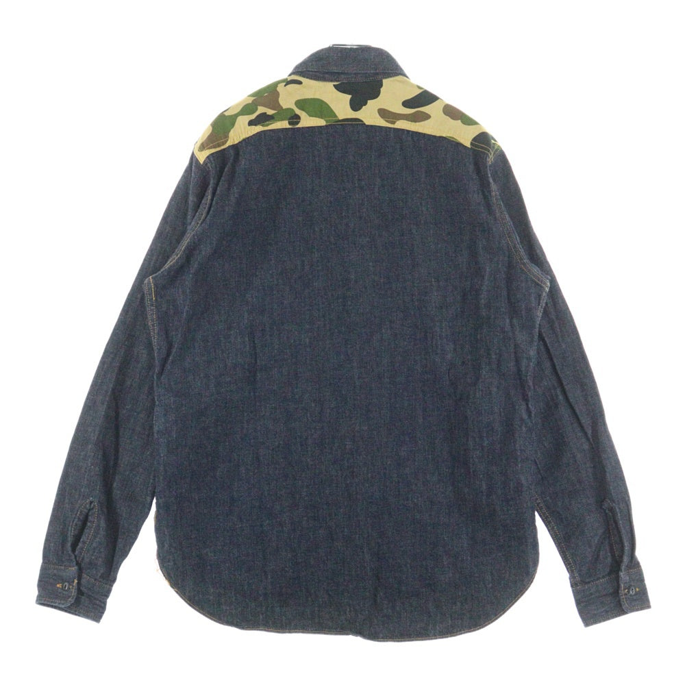 A BATHING APE(アベイシングエイプ) カモフラ切替 長袖 デニムシャツ ジャケット インディゴ 001SHA801037X